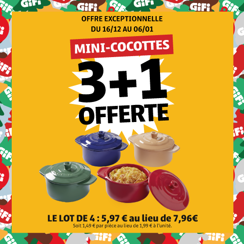 Offre 3 cocottes + 1 offerte 